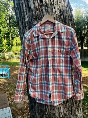 Pink and Blue Long-Sleeve Button-Up Shirt Flannel Shirt by Faherty